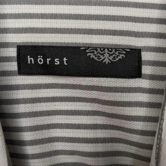 Hörst Mens Button Up White Grey Striped European Fabric Dress Shirt Size 15.5 - Picture 8 of 12